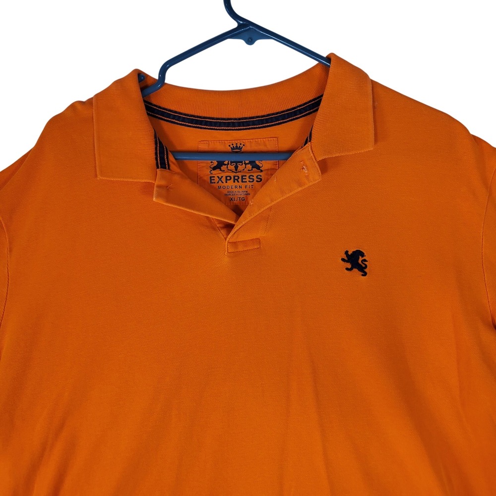 Express Modern Fit Mens XL Orange Pique Polo Shirt Short Sleeve Lion Logo